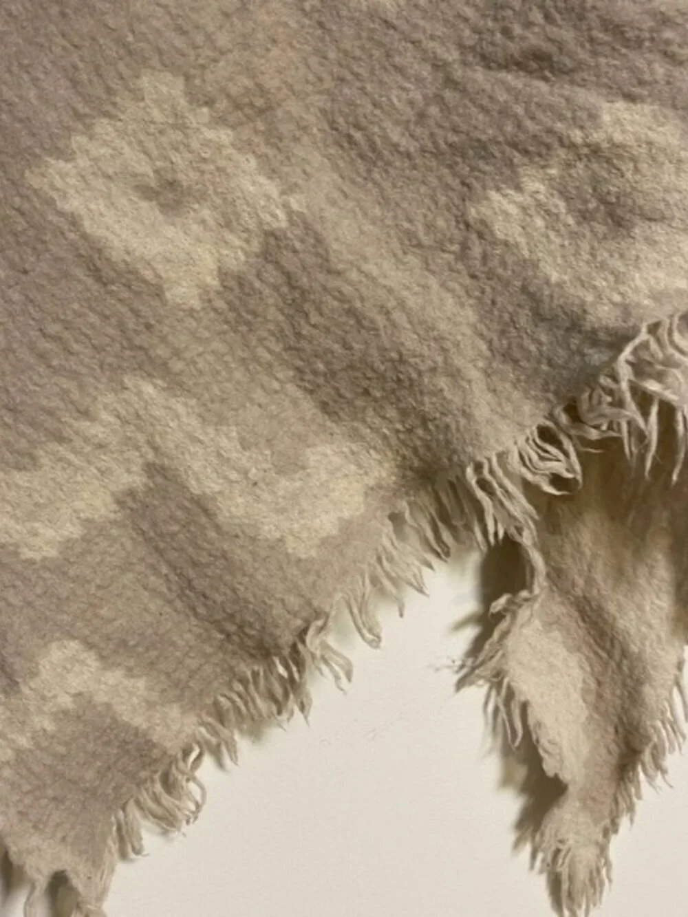 Neutral Geometric Fringe Poncho Wrap Shawl Beige Cream One Size